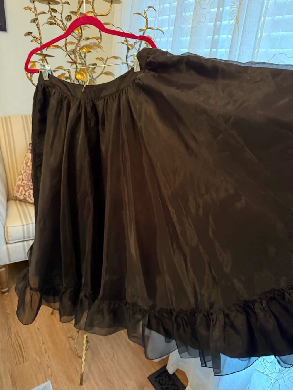 Black Ruffle-Hem A-Line Midi Skirt - Picture 3 of 3